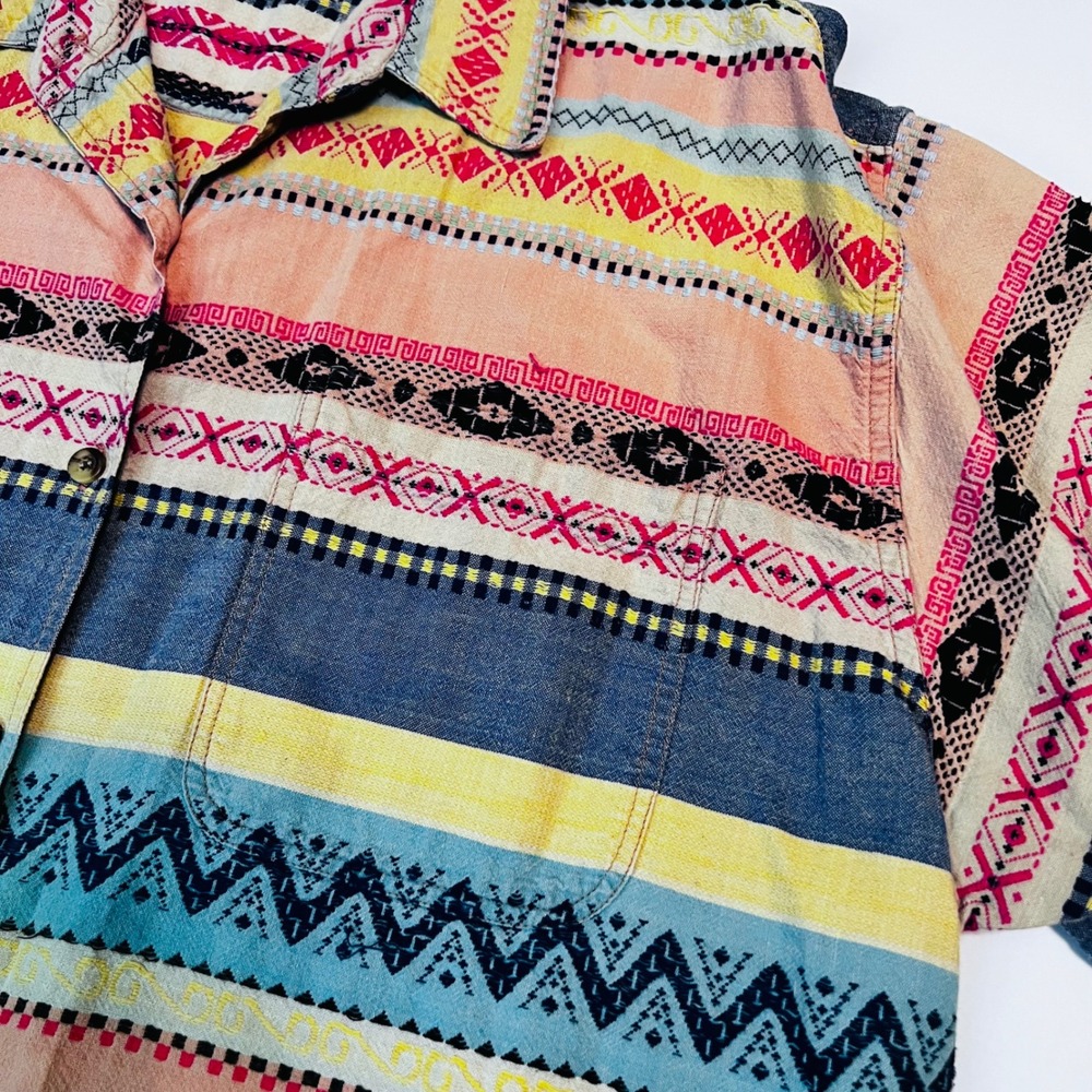 KIKOMO Button Down‎ Shirt 22W Tribal Boho Print Cotton Embroidered - Picture 4 of 7